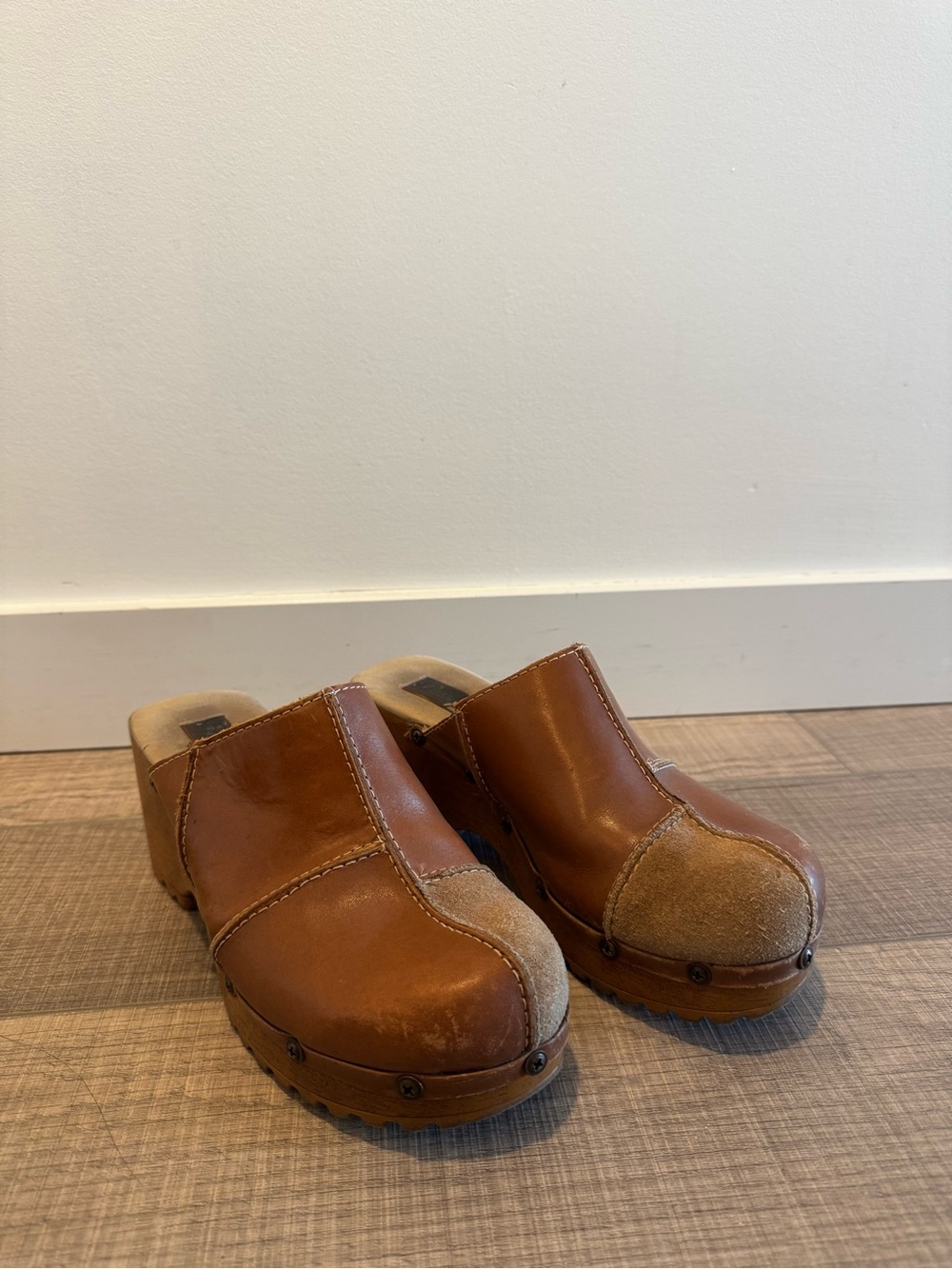 Brown Leather & Suede Clogs